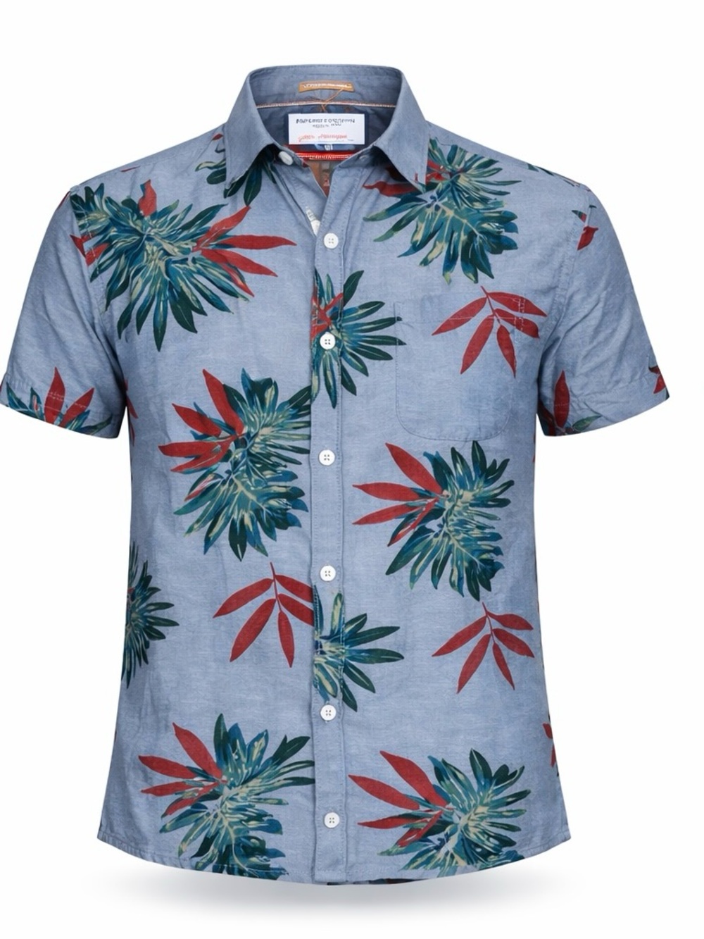 Denim & Flower Blue Short-Sleeve Tropical Print Button-Down Shirt